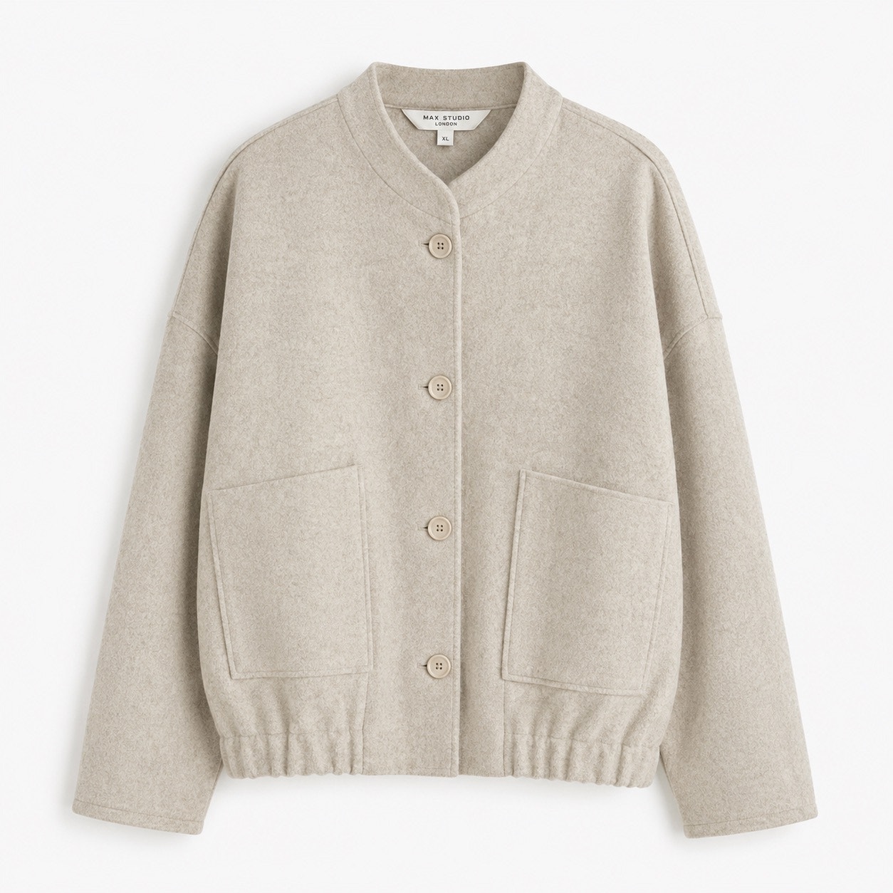 Max Studio | Nwt Minimalist Wool Blend Bomber Jacket Beige Oatmeal Gray | Xl